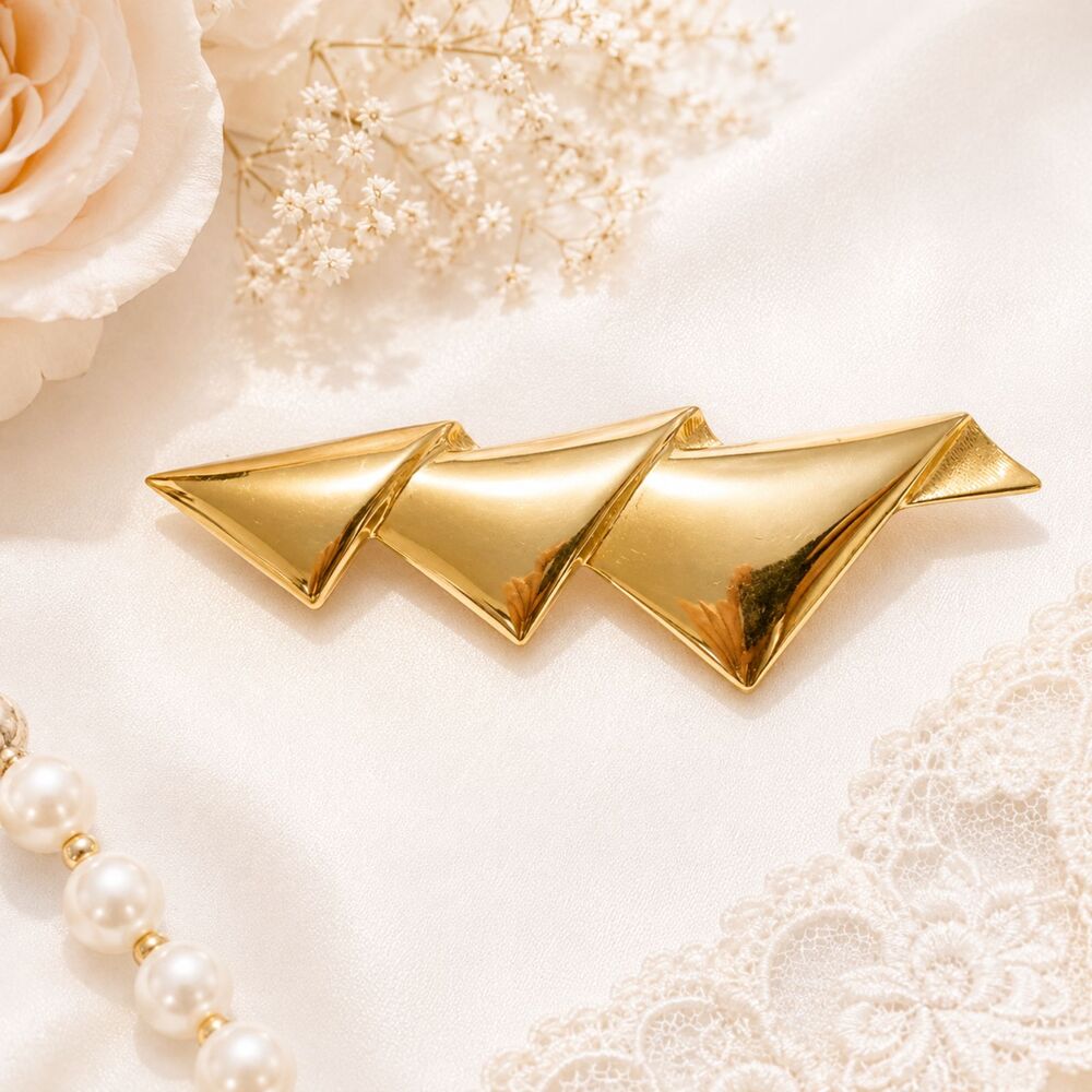 Vintage M. Jent Gold Tone Modernist Triangles Bar Pin Statement Brooch